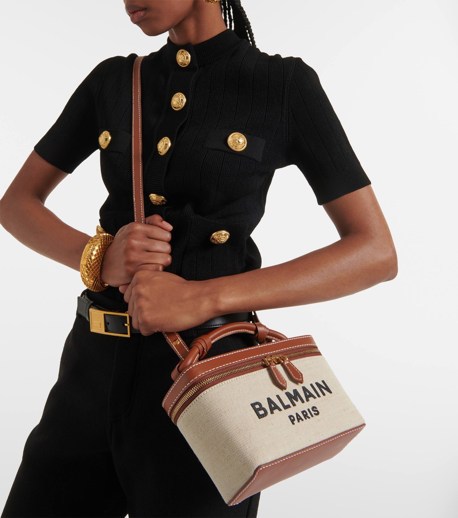 B-Army leather-trimmed canvas makeup bag - 6