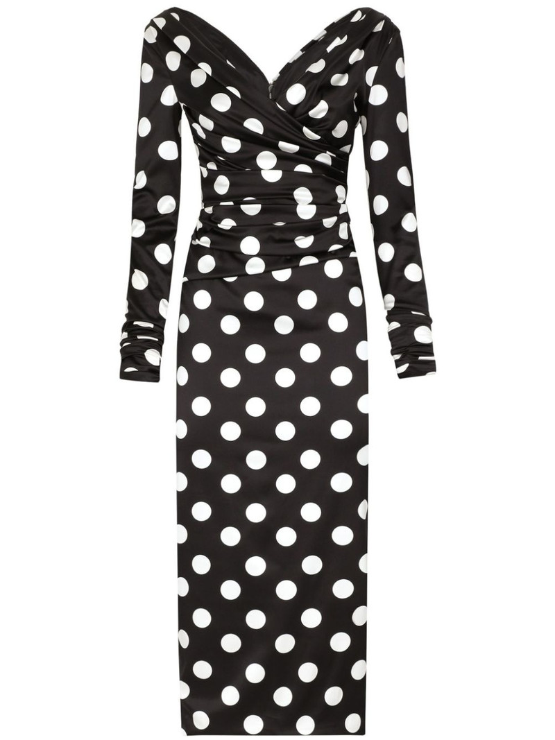 polka dot-print satin dress 1