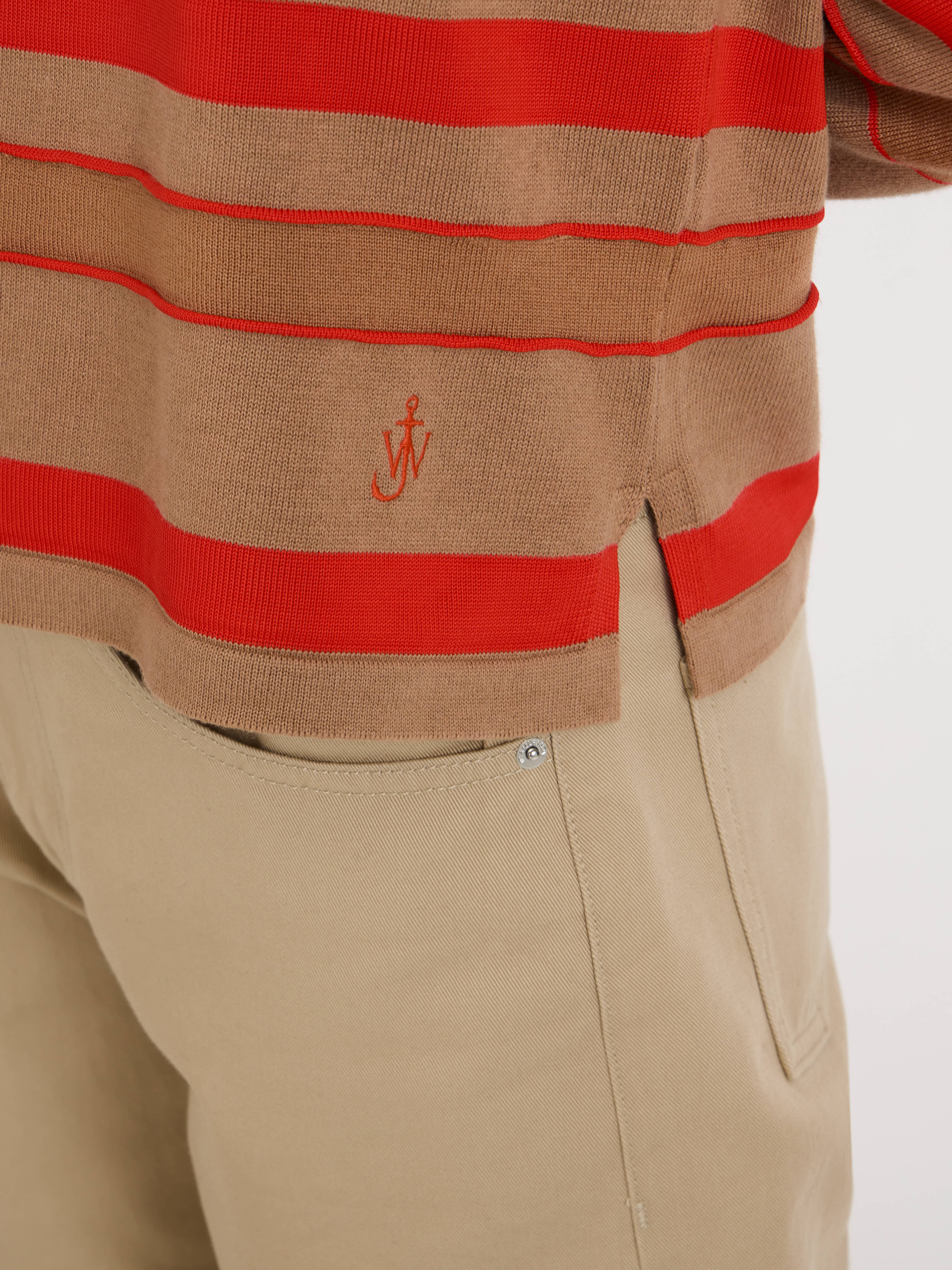 KNITTED STRIPED RUGBY POLO TOP IN BISCUIT - 5