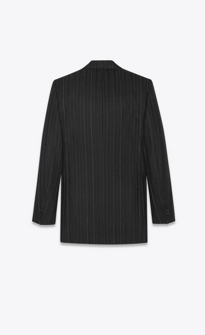 SAINT LAURENT double-breasted coat in asymmetric striped wool outlook