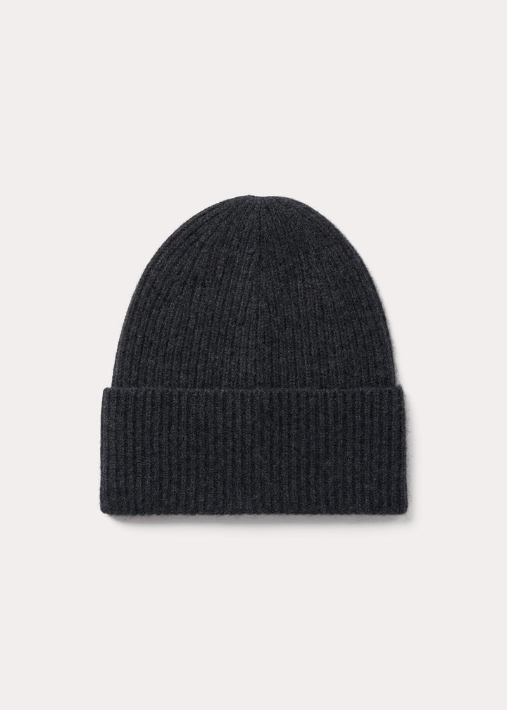 Wool cashmere knit beanie dark grey melange - 1