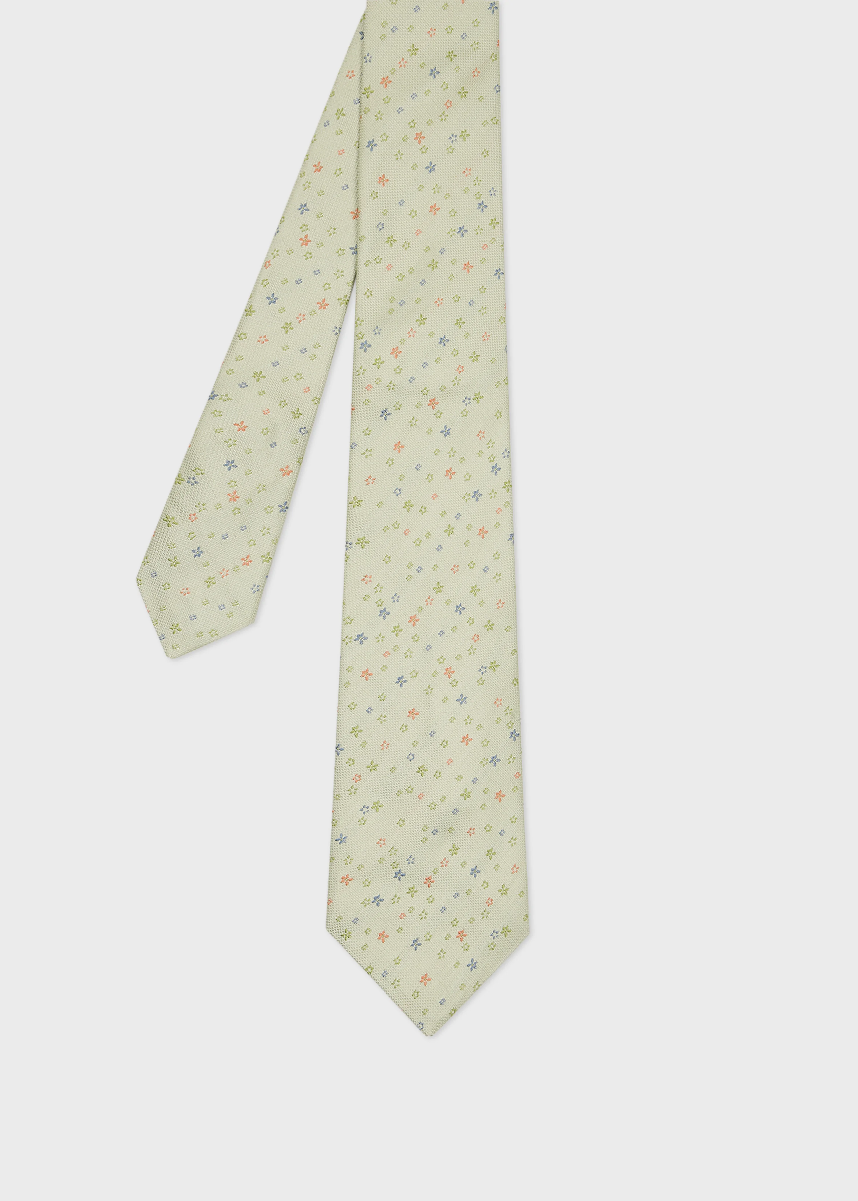 Pale Green Silk 'Ditsy Floral' Tie - 1