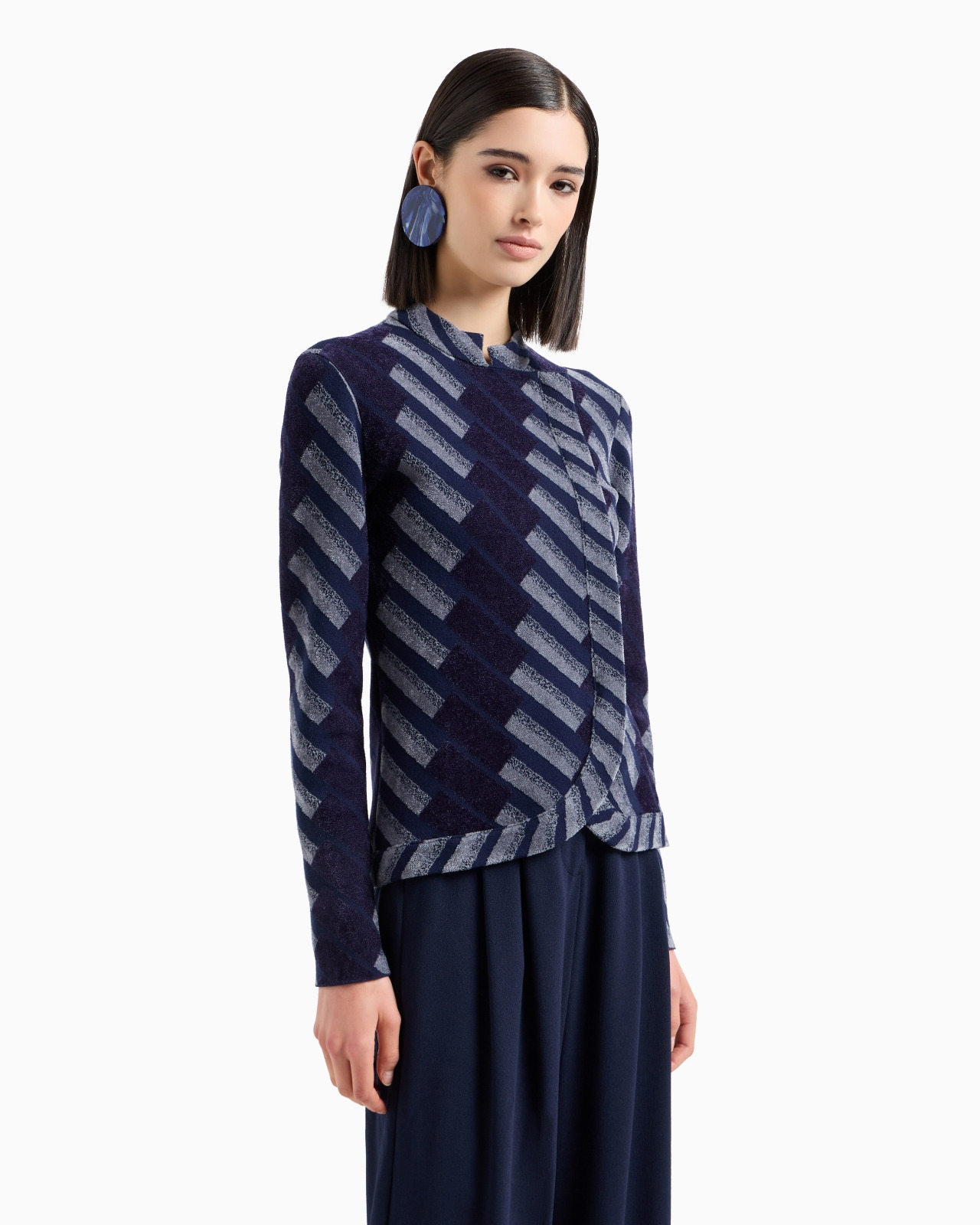 Guru collar jacket with off-centre closure and all-over chenille pattern - 2