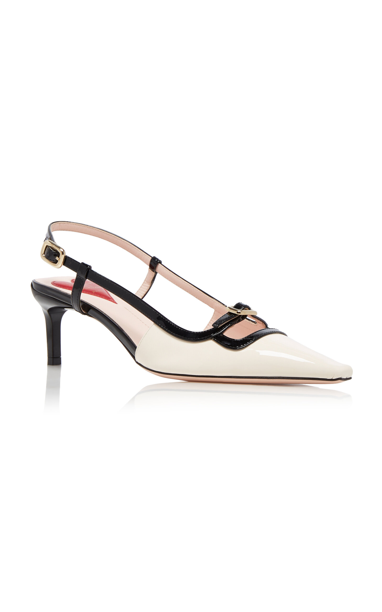 Mini-Buckle Patent Leather Slingback Pumps white - 5