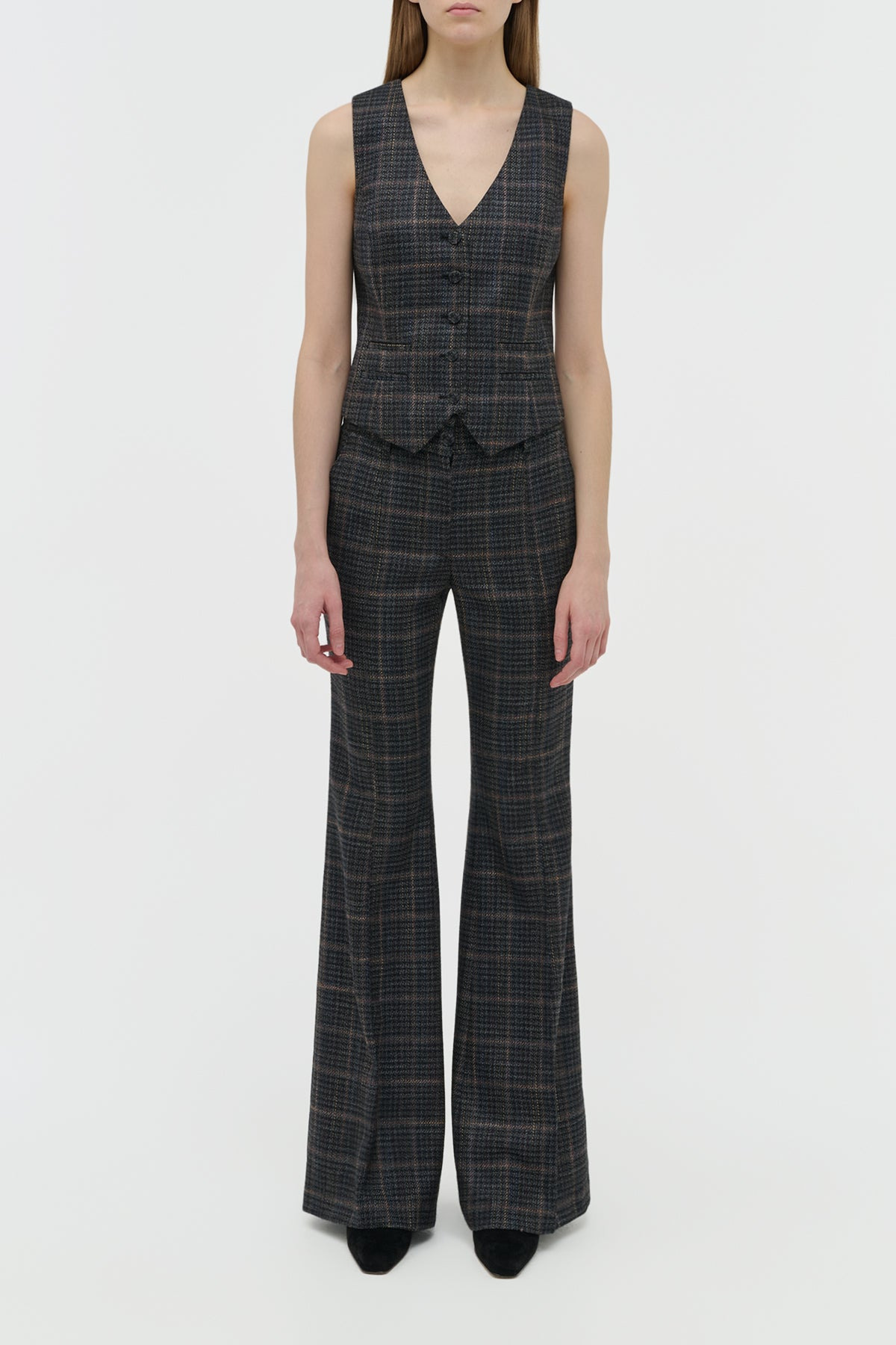 Coleridge Vest in Charcoal Multi Wool Silk Clubcheck Plaid - 2