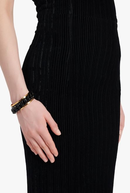 Lacquered black and gold-tone brass chain cuff bracelet - 5