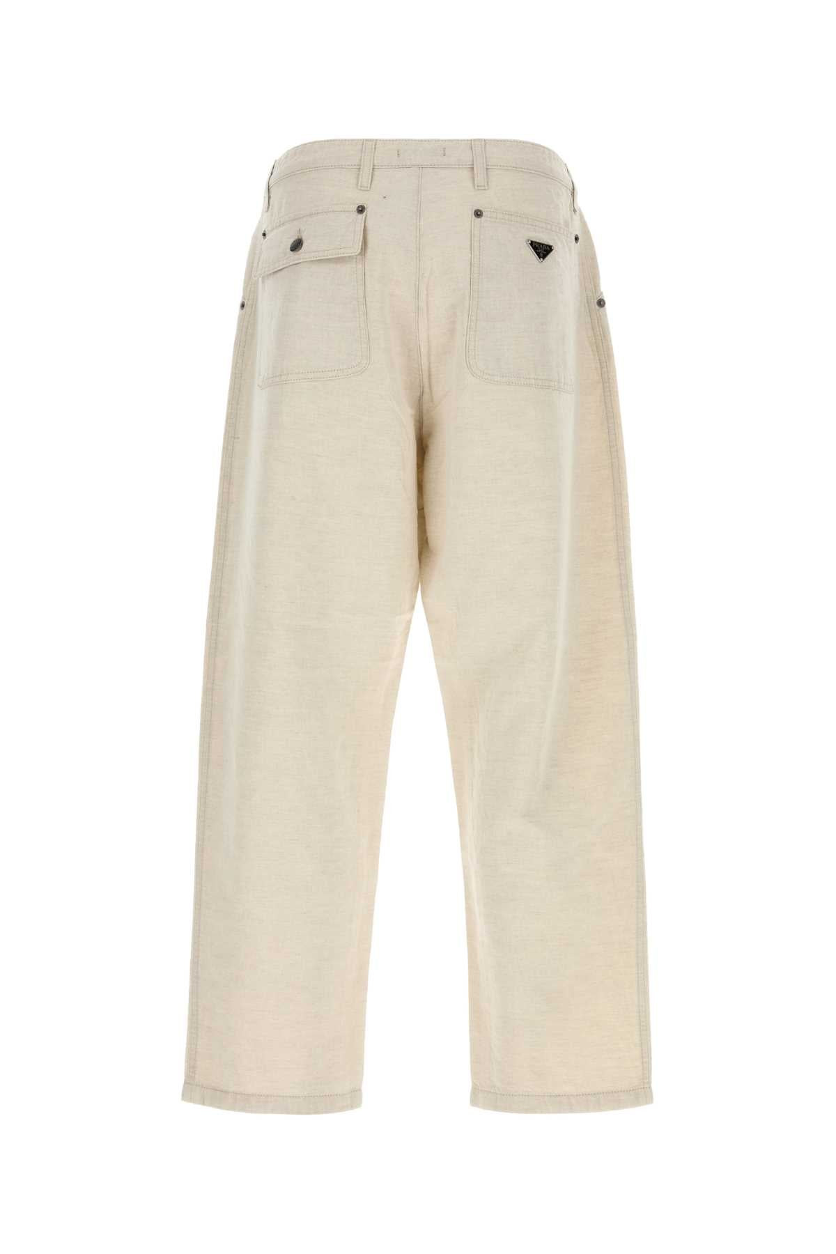 Prada Men Melange Ivory Chambray Pant - 2
