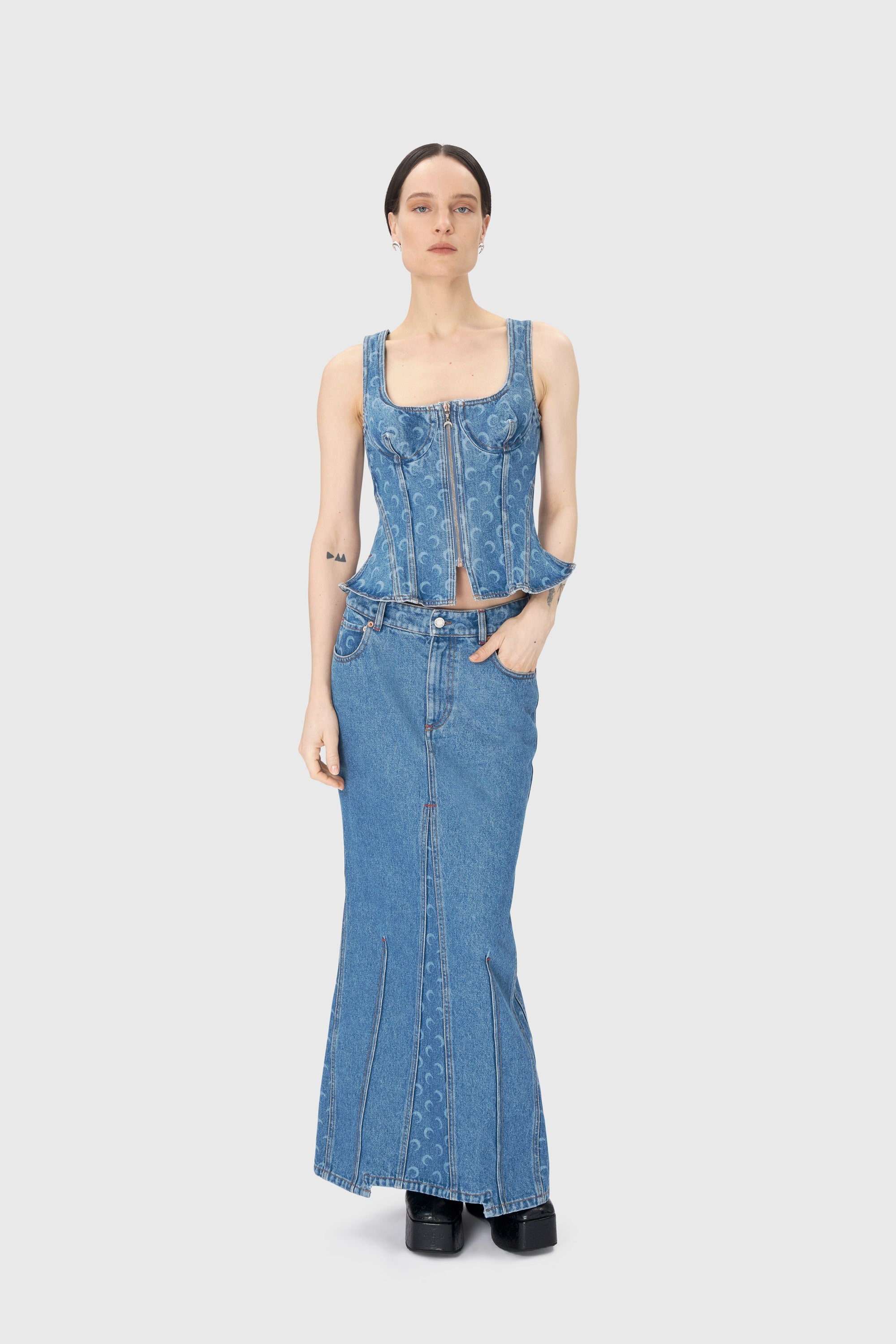 Moon Laser Denim Bustier Top - 2