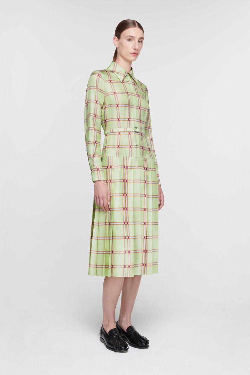 Juul Dress in Lime & Blue Check Silk Twill 3