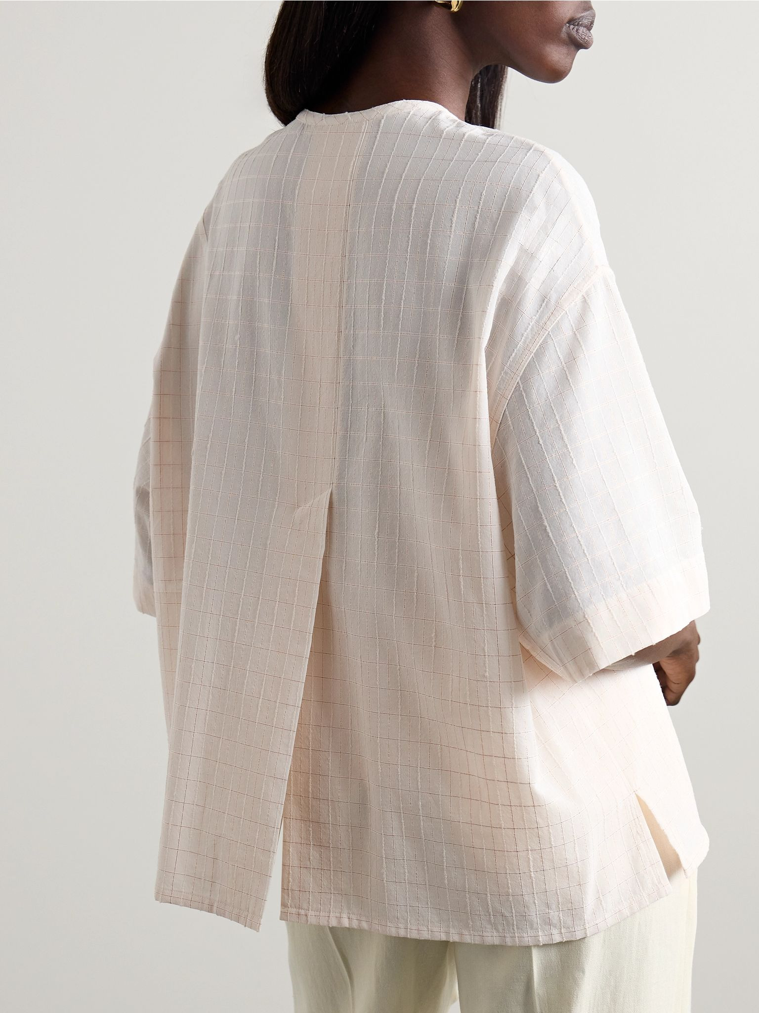 Checked metallic cotton-blend voile blouse White - 4