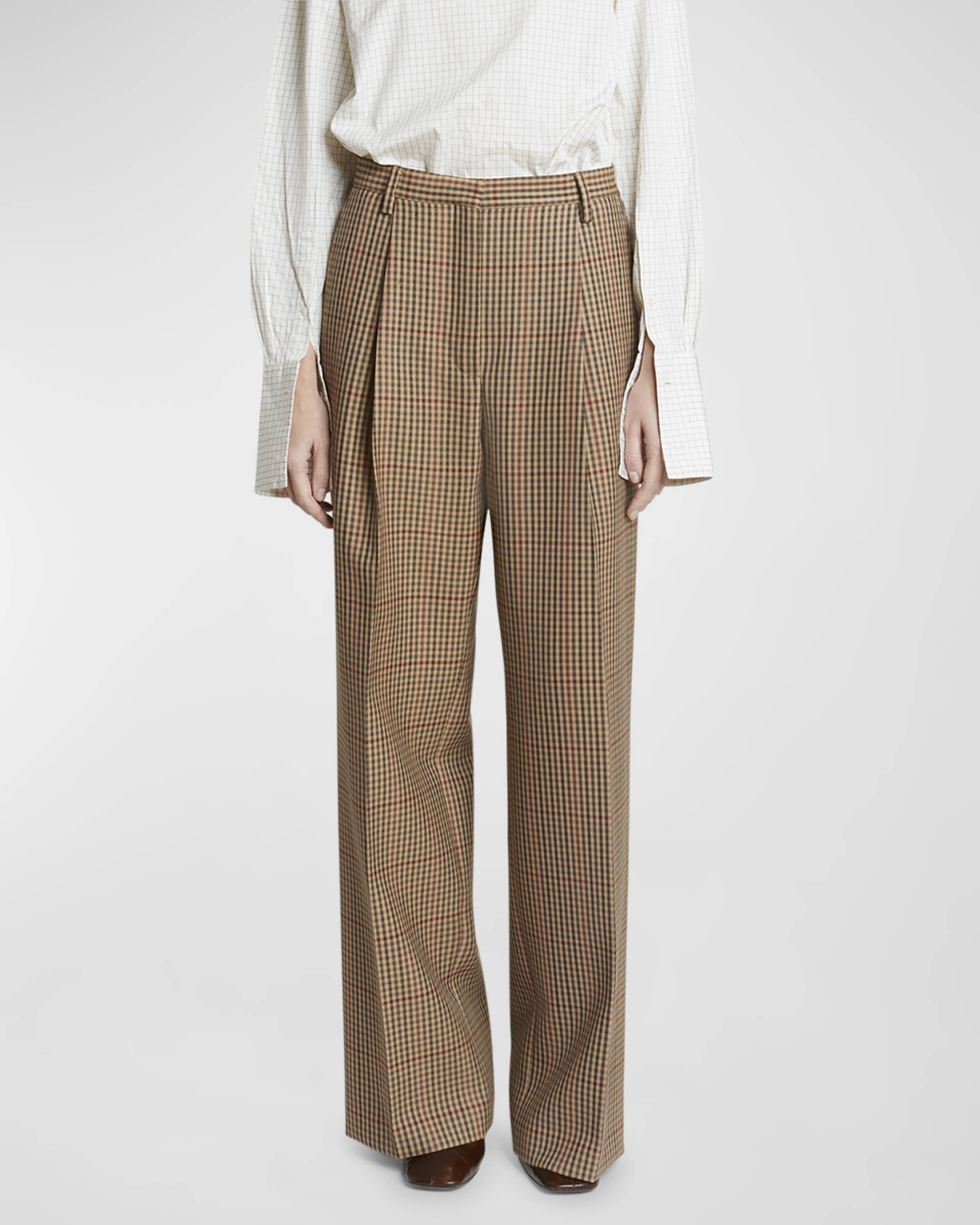 Porter Wool Check Pleated Wide-Leg Pants - 2