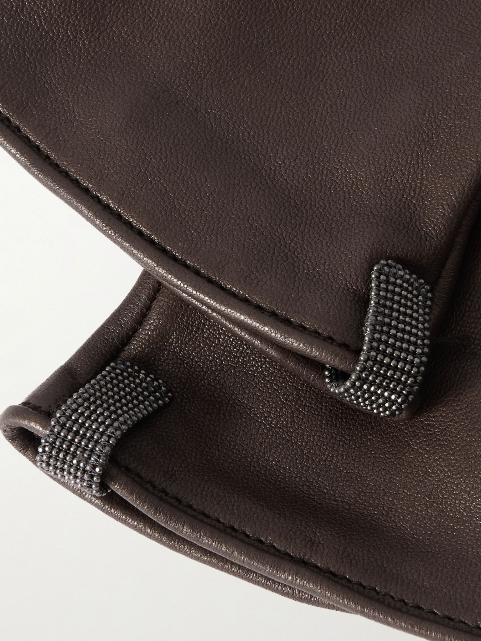 Bead-embellished leather gloves Brown - 3