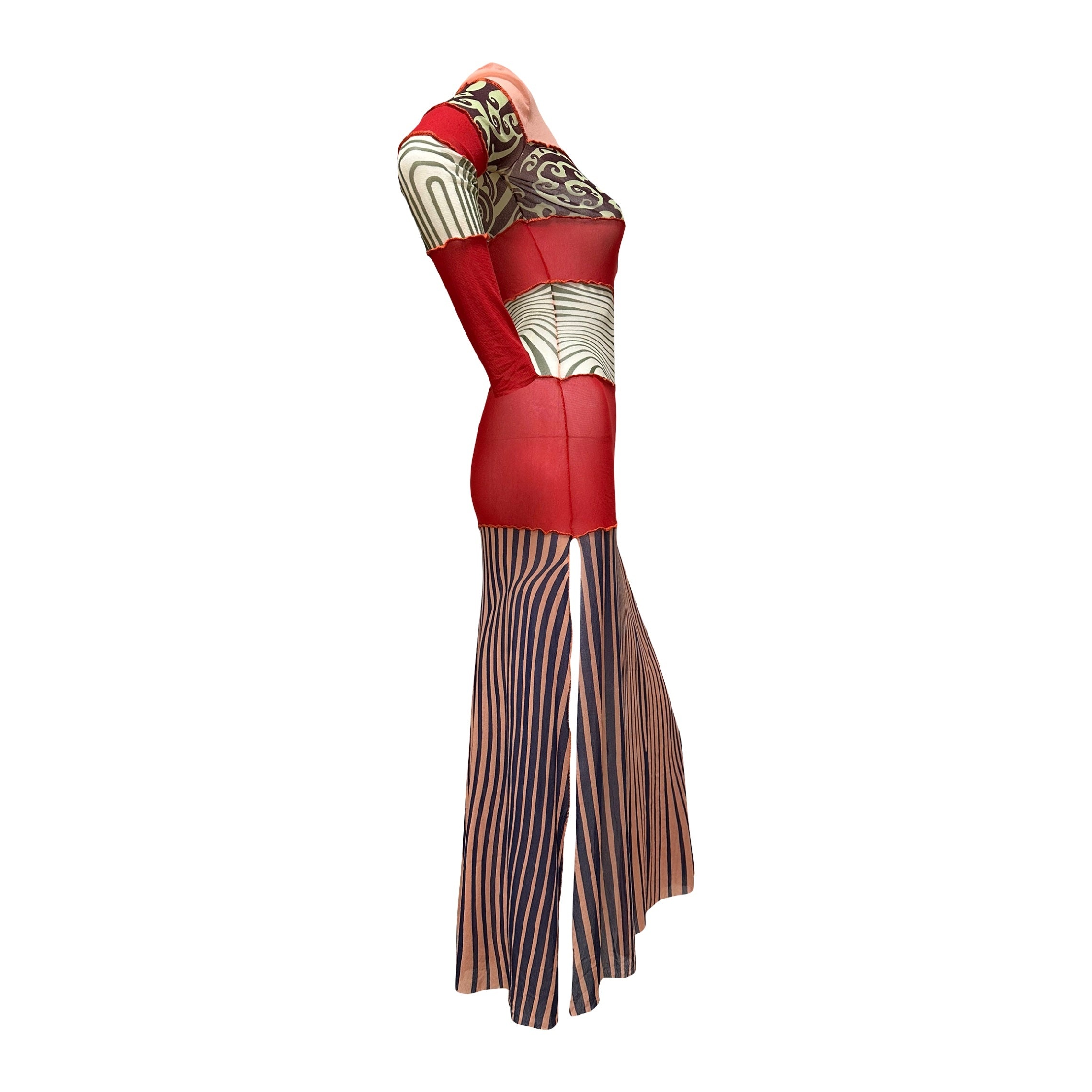 JEAN PAUL GAULTIER Spring Summer 1996 Cyberbaba Mesh Patchwork Optical Illusion Long Dress - 3