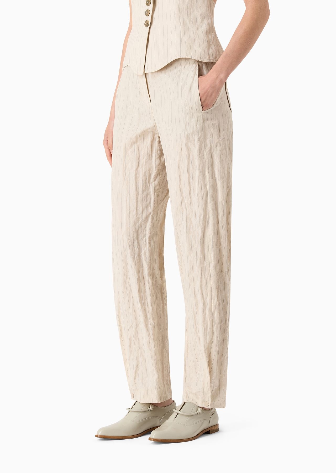 Straight trousers in pinstriped cotton and linen - 2