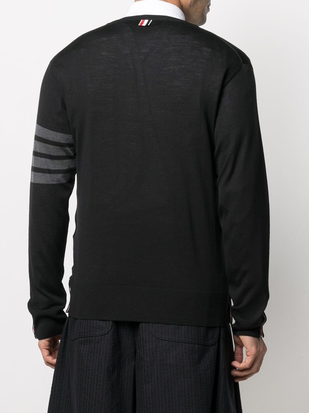 Black Fine Merino Wool 4-Bar Classic Crewneck Pullover - 4