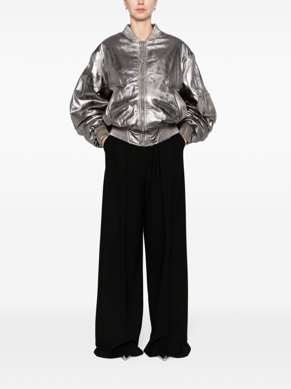 Anja metallic leather bomber jacket - 2