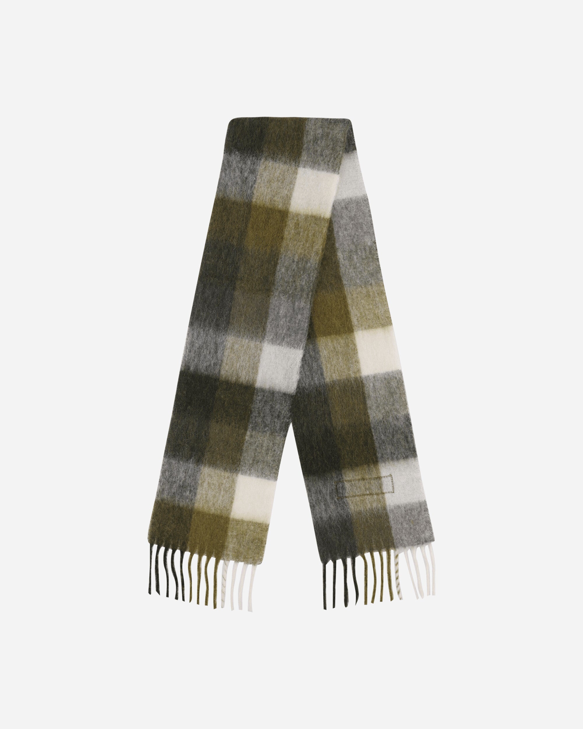 Mohair Checked Scarf Taupe / Green / Black - 3