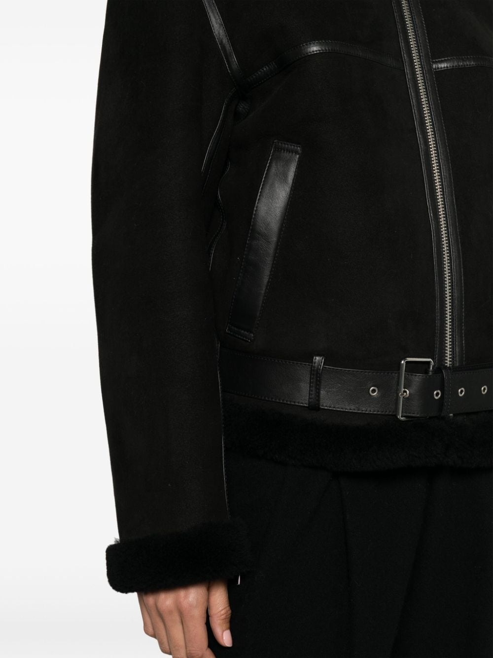shearling-trim zip-up suede jacket - 5
