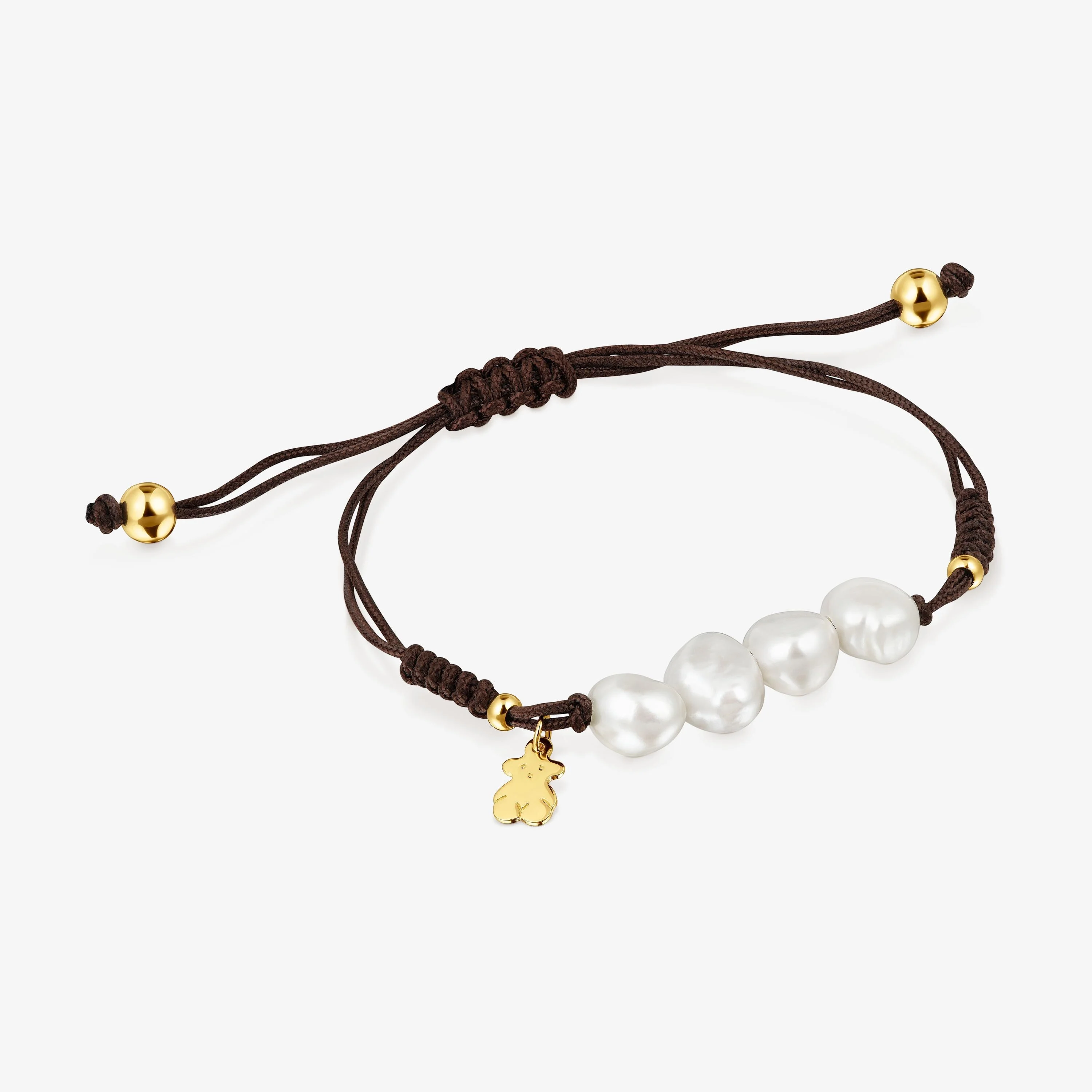 Gold vermeil, pearl and black nylon Bracelet Basics - 1