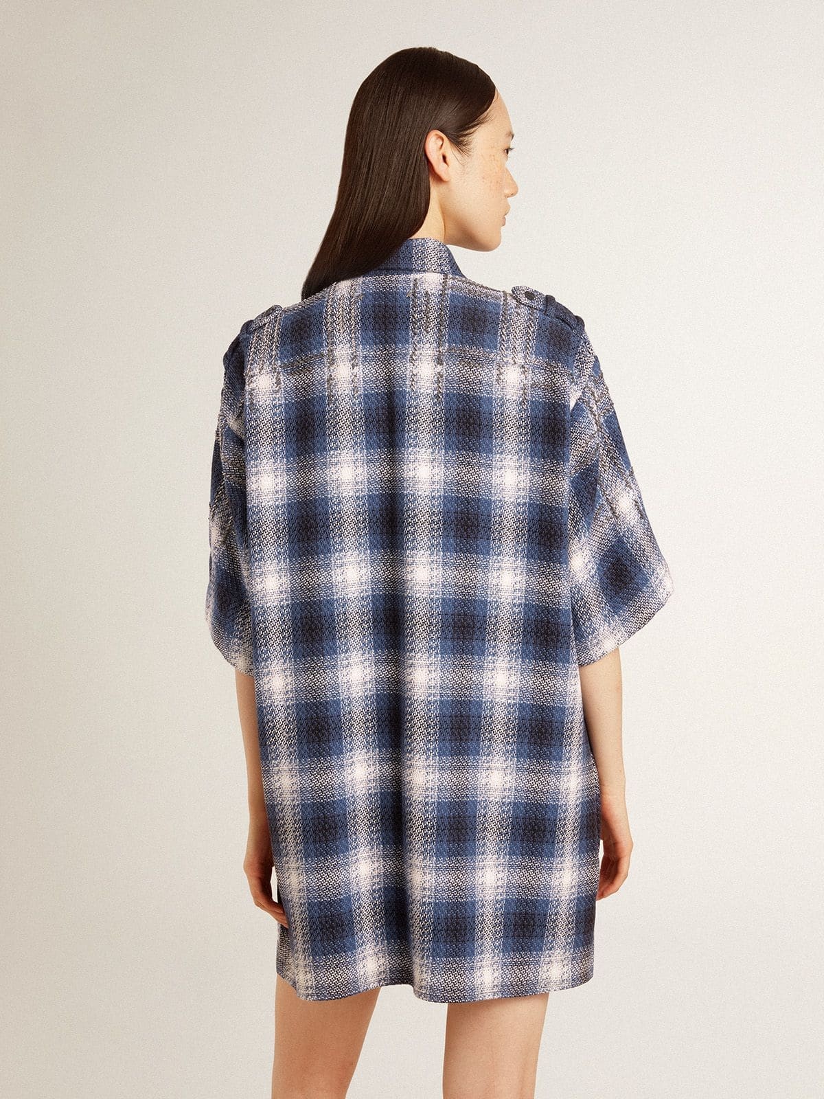 Women's short shirt dress with 3D checkerboard pattern and embroidery - 4