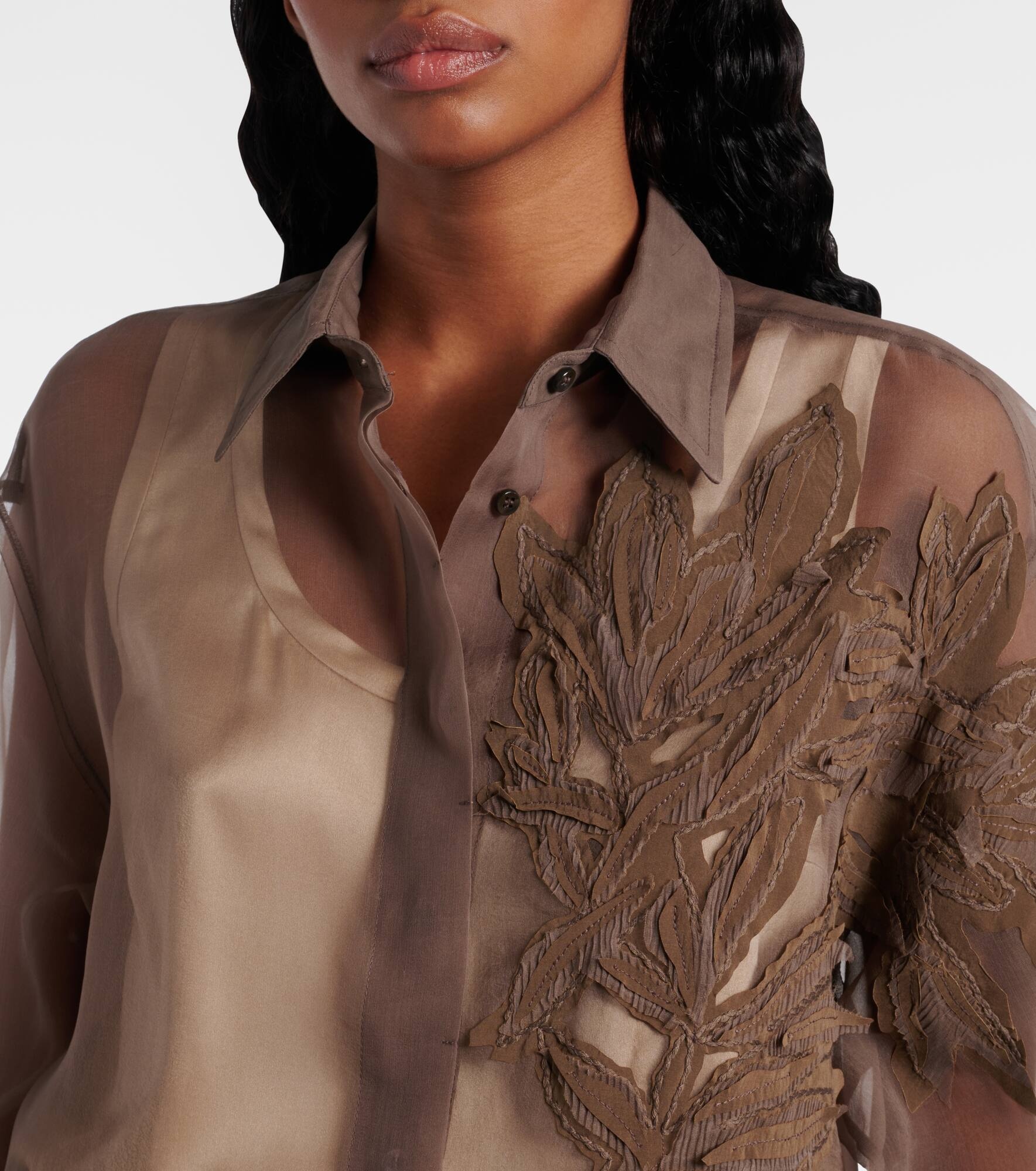 Herbarium-appliqué silk shirt - 4