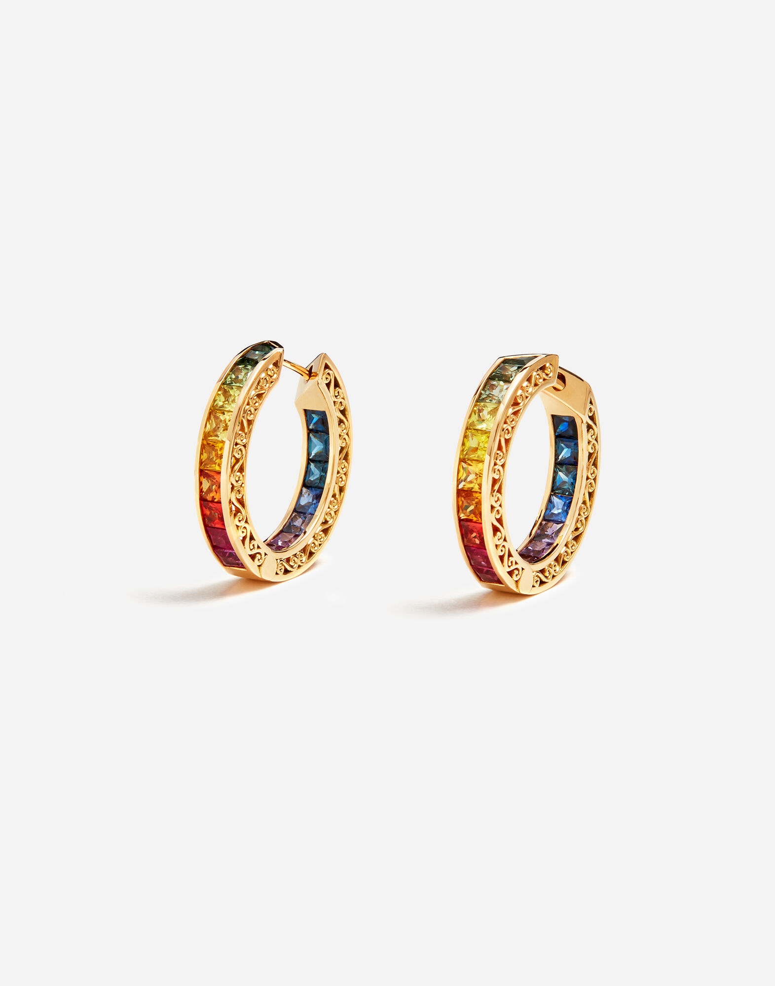 Multi-colored sapphire hoop earrings - 1