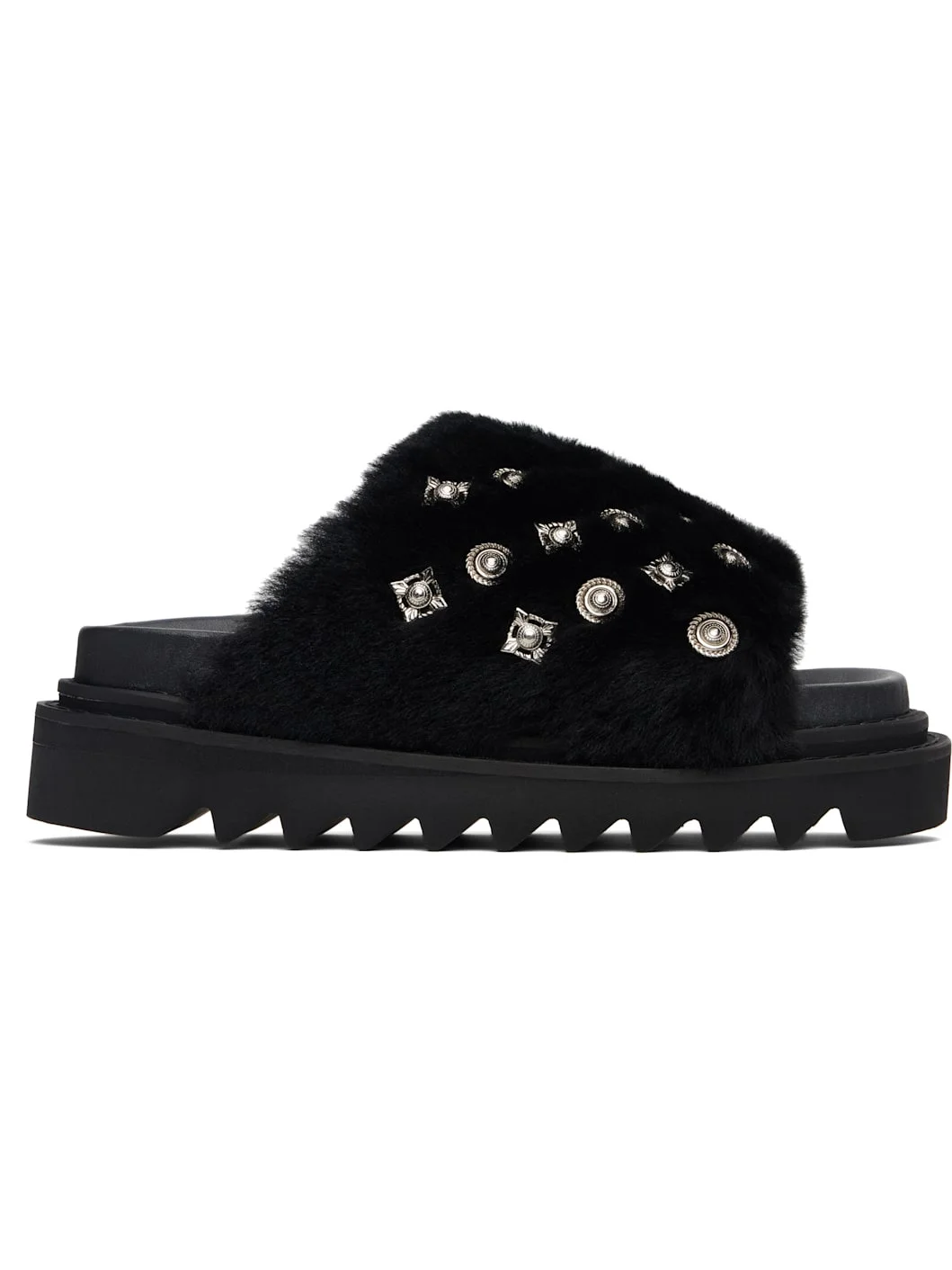 Black Fur Concho Slippers - 1