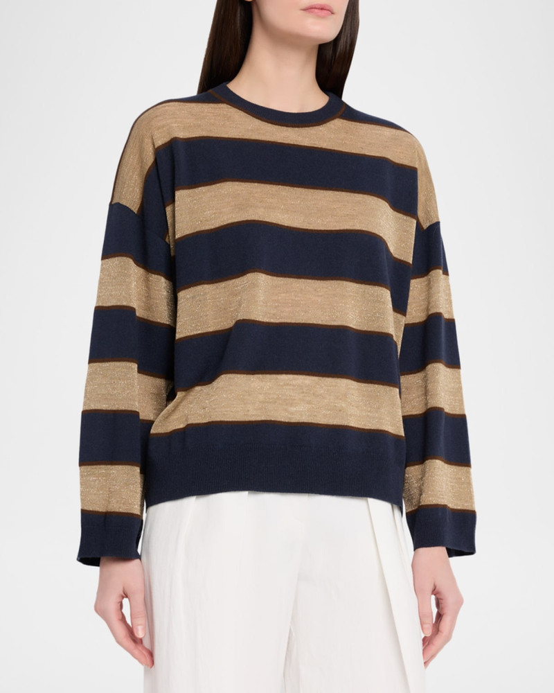 Shimmering Striped Wool-Cashmere Crewneck Sweater 4