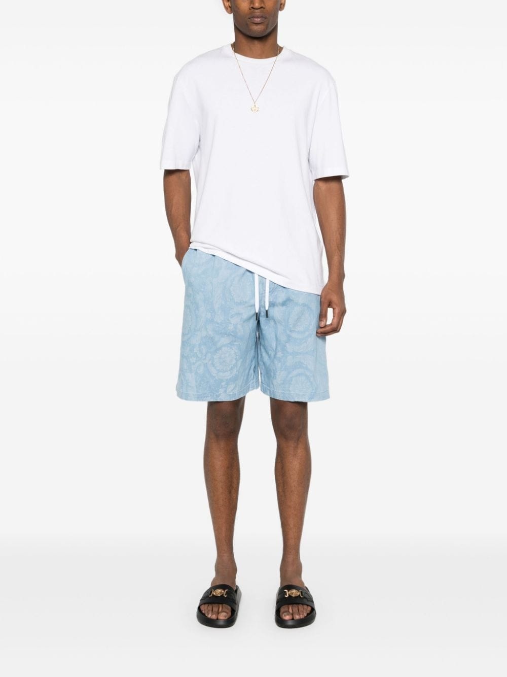 patterned-jacquard chambray shorts - 2