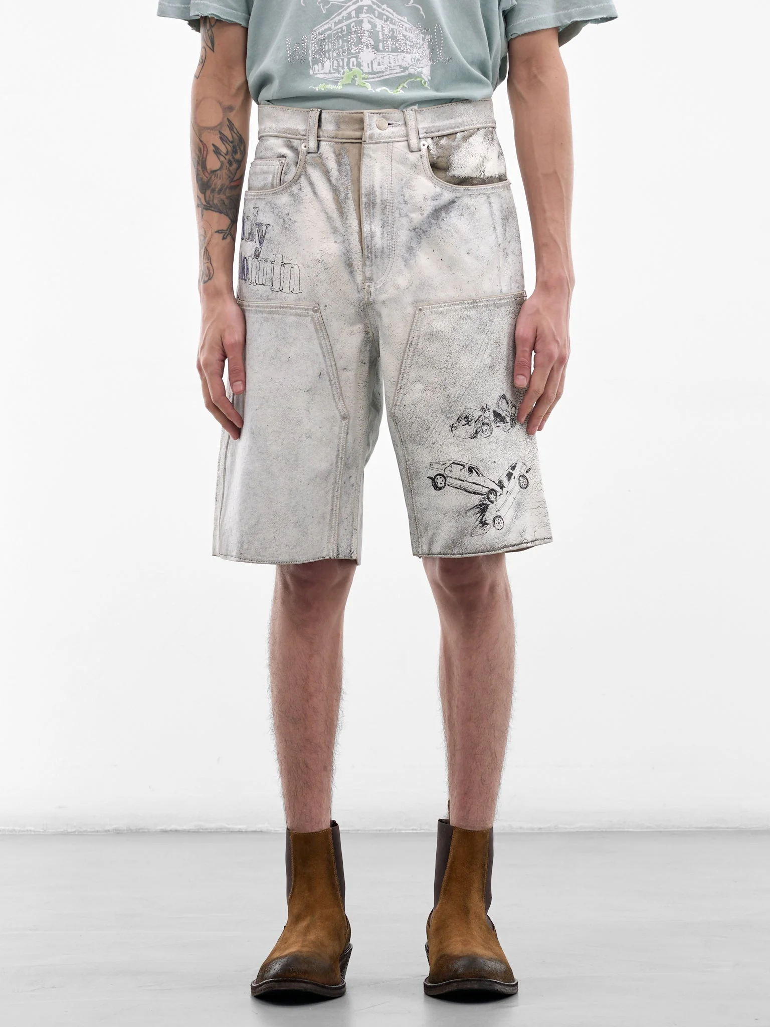 White Leather Holy Mountain Shorts - 1