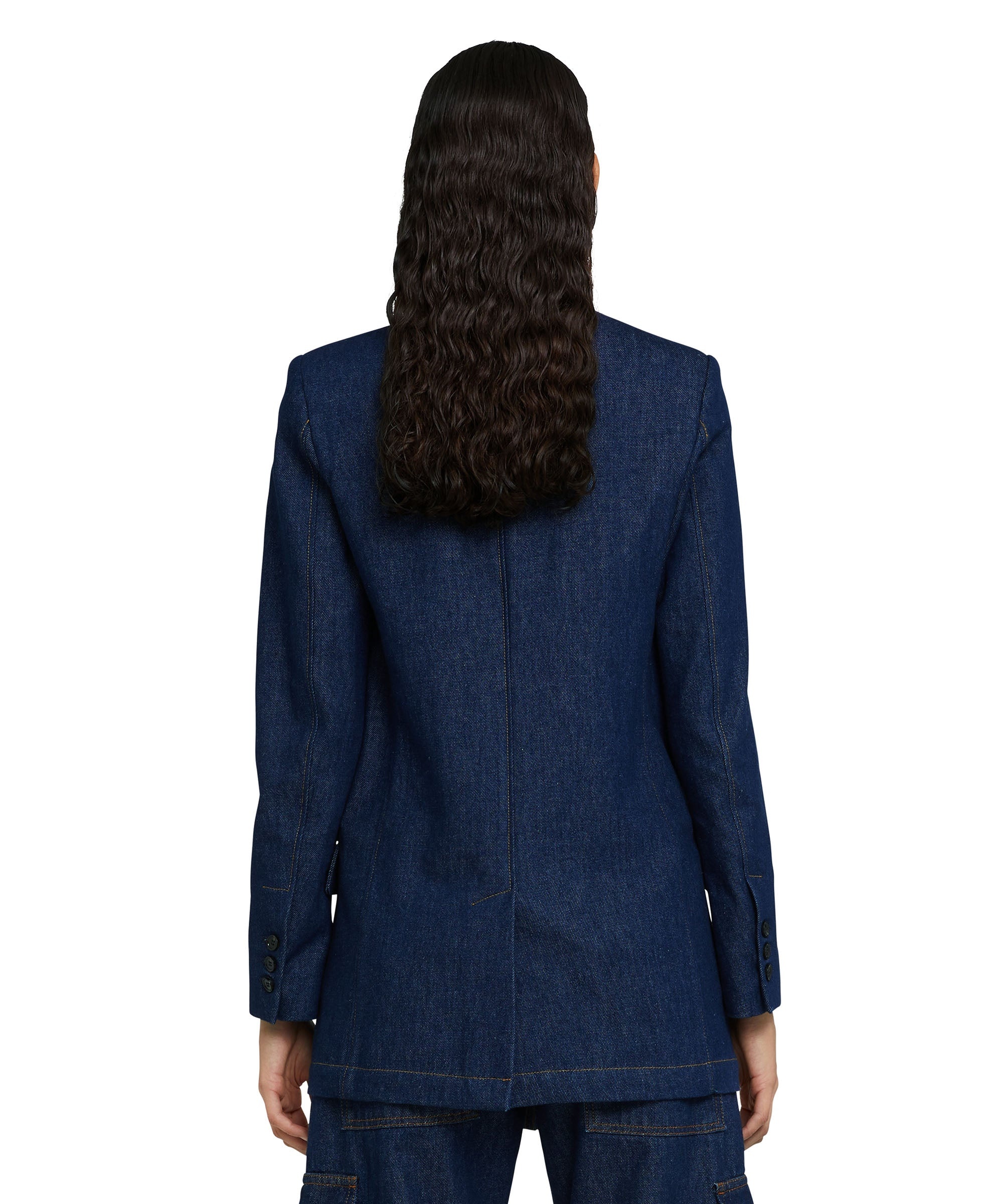 Denim single-breasted blazer with contrasting stitching - 2