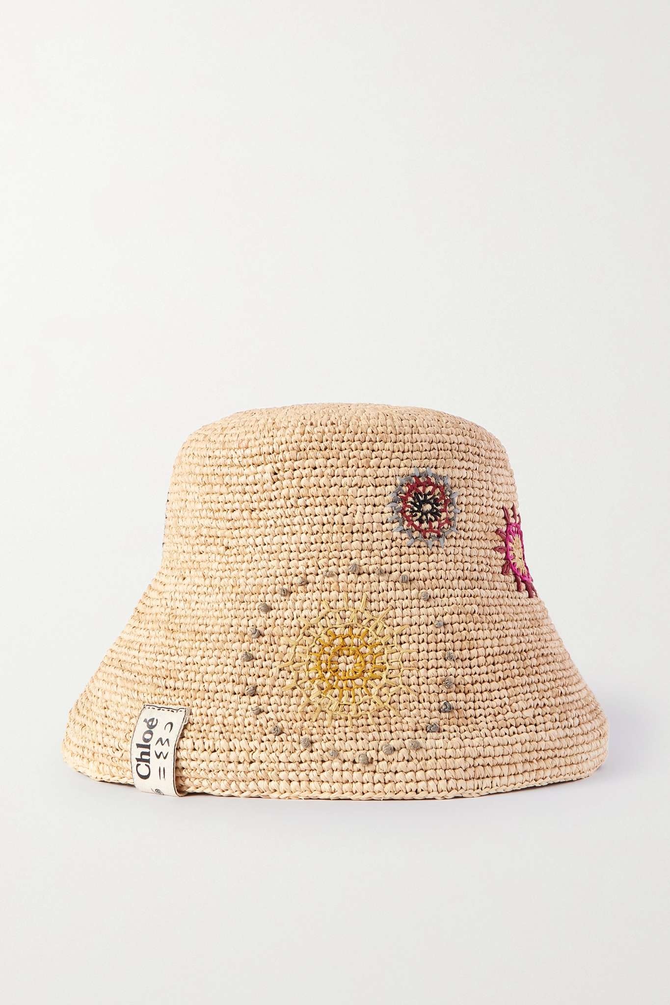 Embroidered raffia bucket hat - 1