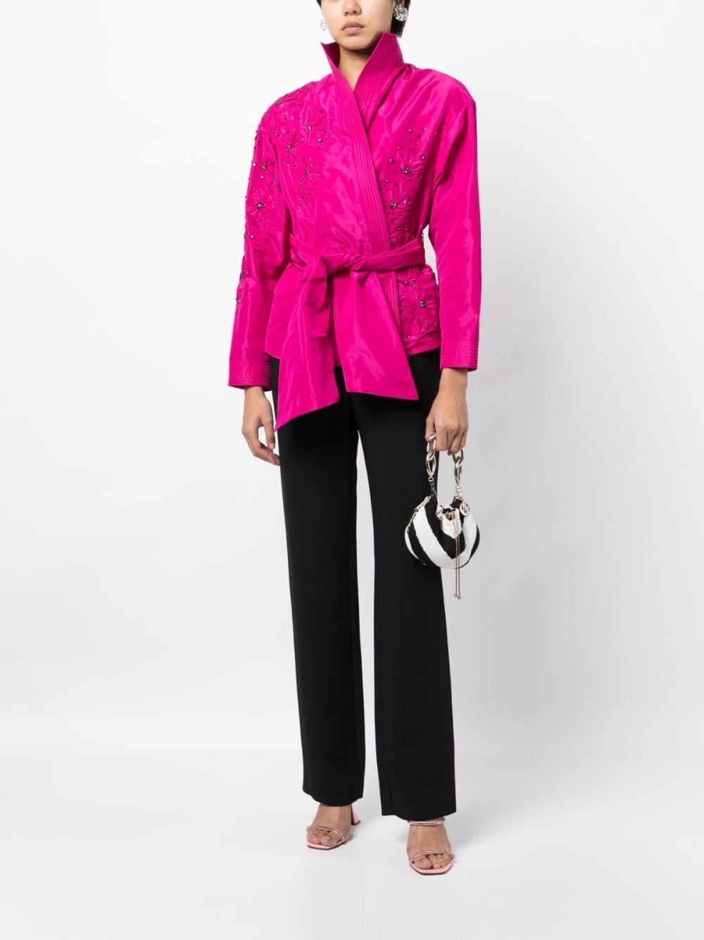 crystal-embellished belted jacket - 2