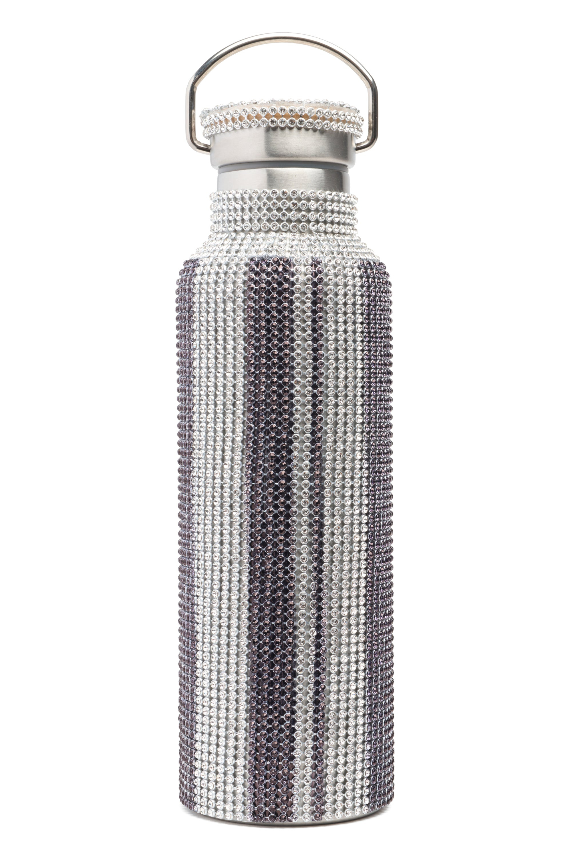 CHARCOAL STRIPE RHINESTONE WATER BOTTLE - 1