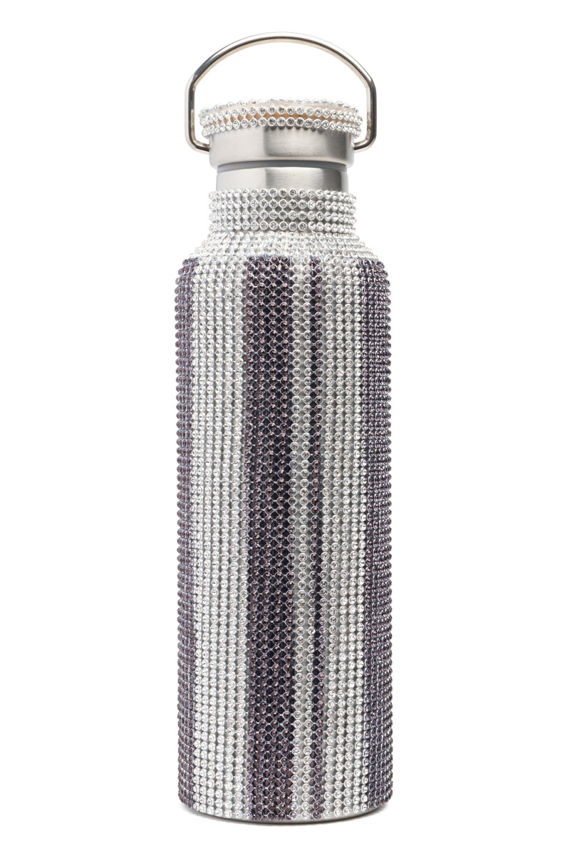 CHARCOAL STRIPE RHINESTONE WATER BOTTLE 1
