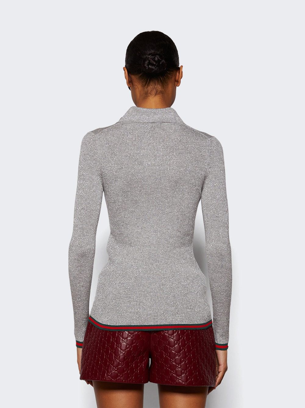 Extra Fine Rib Cashmere Knit Top Shiny Grey - 5
