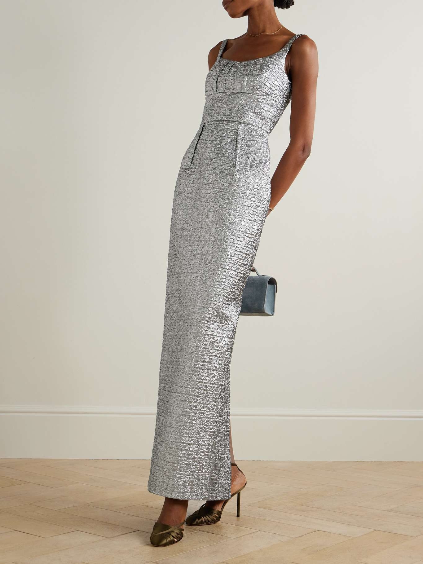 Sharon pintucked metallic seersucker maxi dress Silver - 2