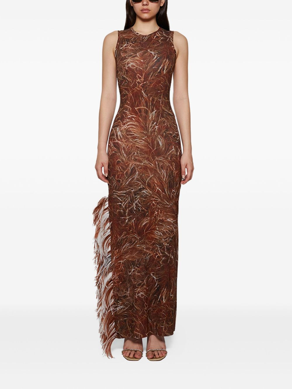 Feather-print fringe maxi dress - 2