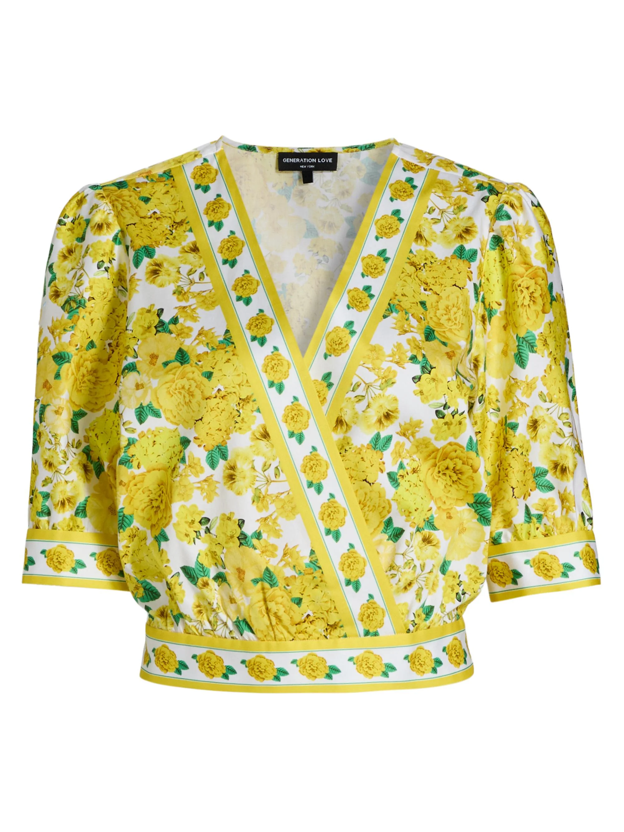 Women's Rema Floral Cotton Poplin Wrap Blouse - Floral Fantasy White Yellow - 1