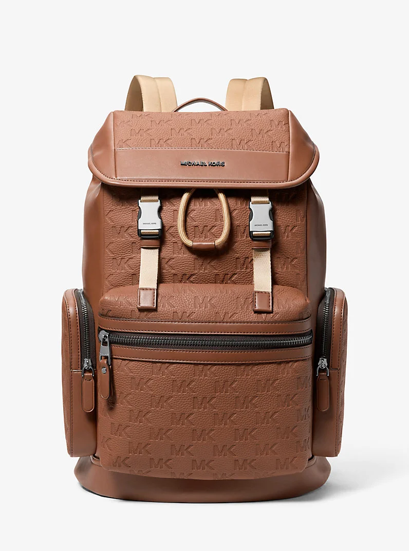 Jet Set Logo Embossed Pebbled Leather Backpack - 1