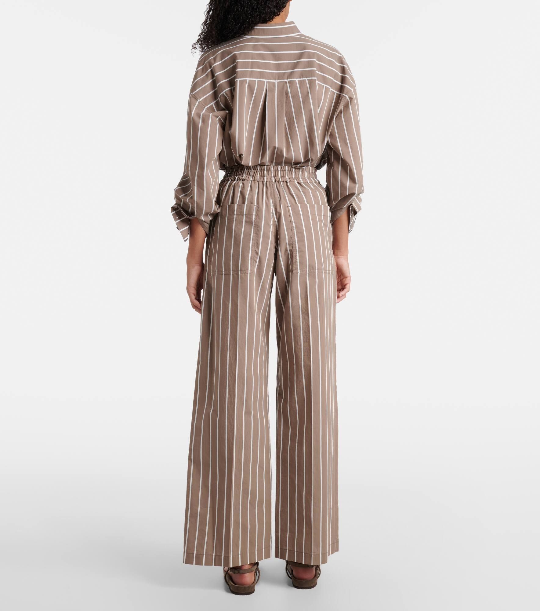 Striped cotton-blend wide-leg pants - 3