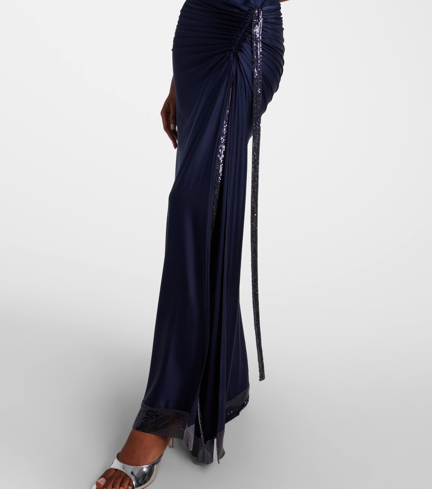 Embellished gathered satin maxi dress - 5