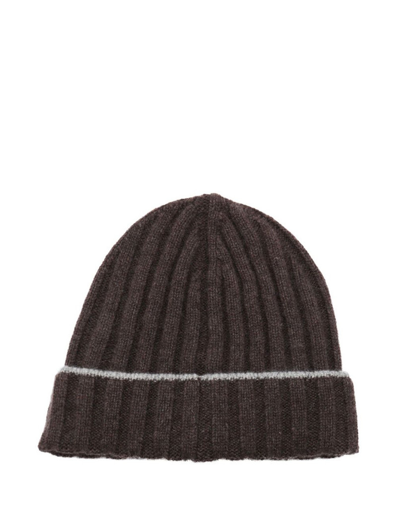 Brunello Cucinelli ribbed-knit logo-patch beanie hat outlook