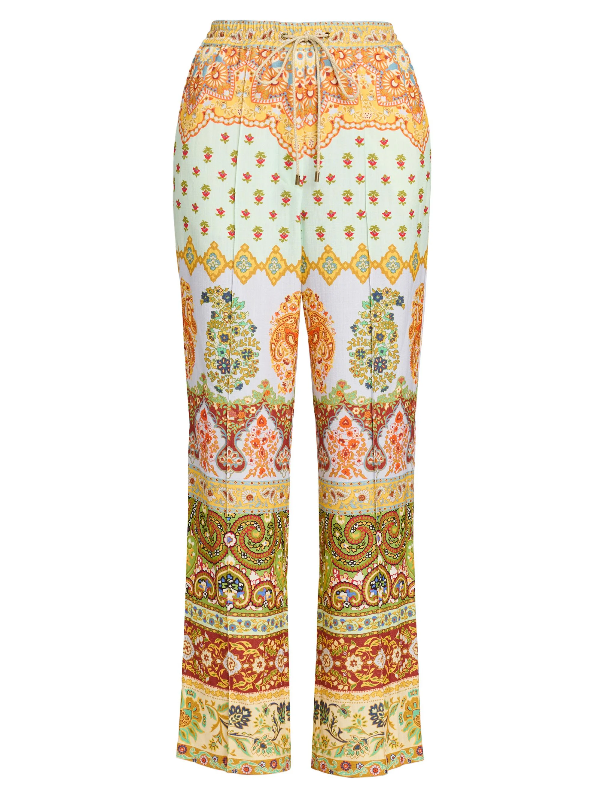 Women's Paisley Drawstring Trousers - Printed Azure Base - 1