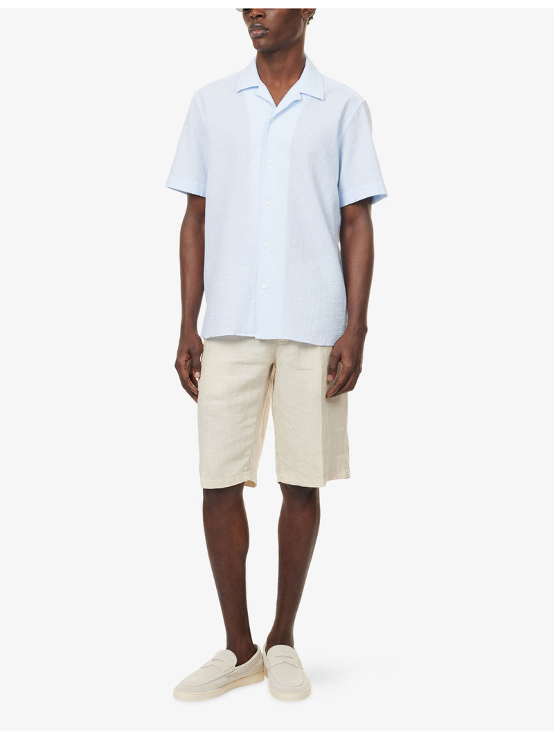 CORNELIANI Seersuk Camp Short Sleeve Cotton Shirt outlook