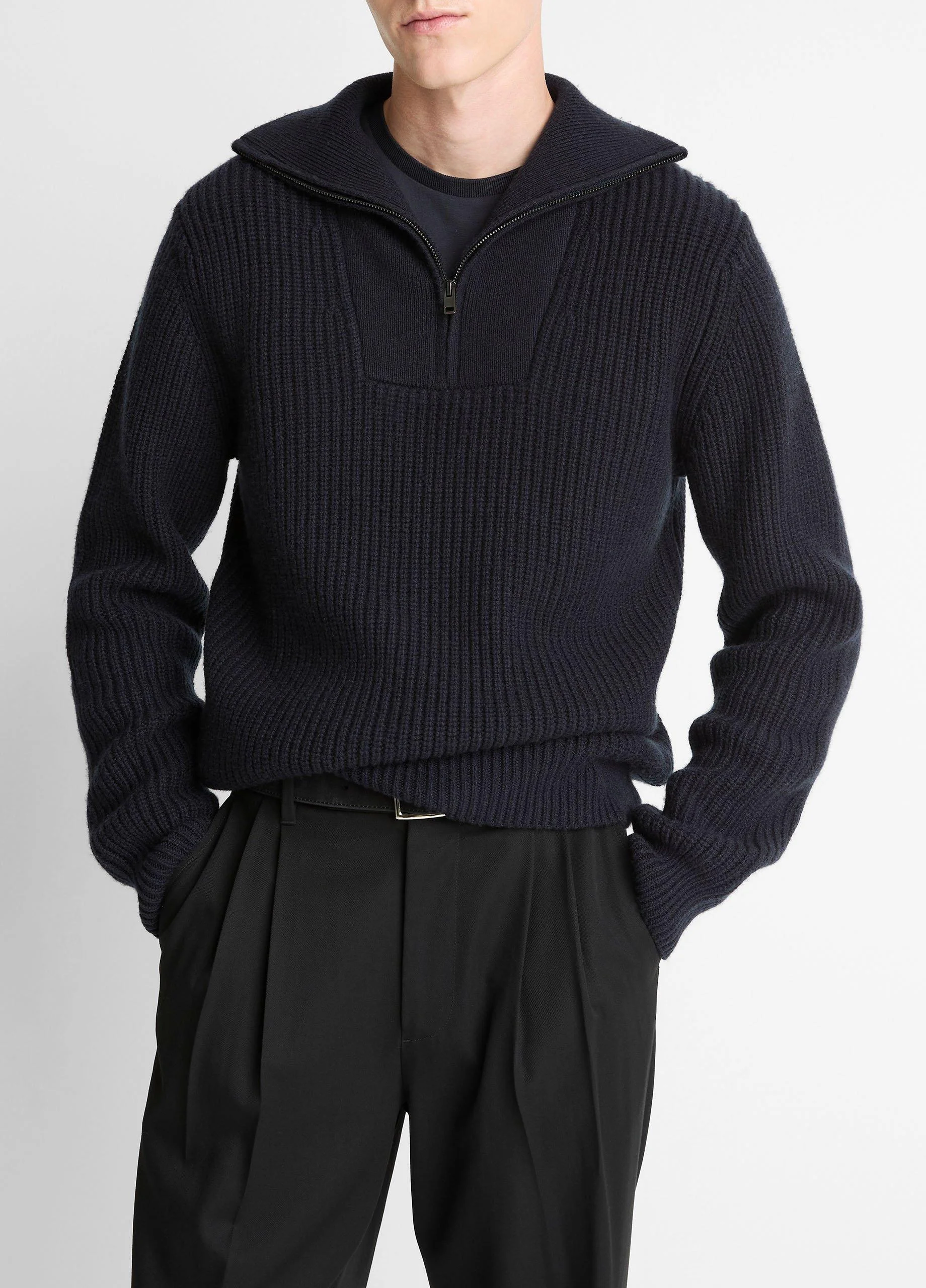 Heirloom Shaker Wool-Cashmere Quarter-Zip Sweater - 1