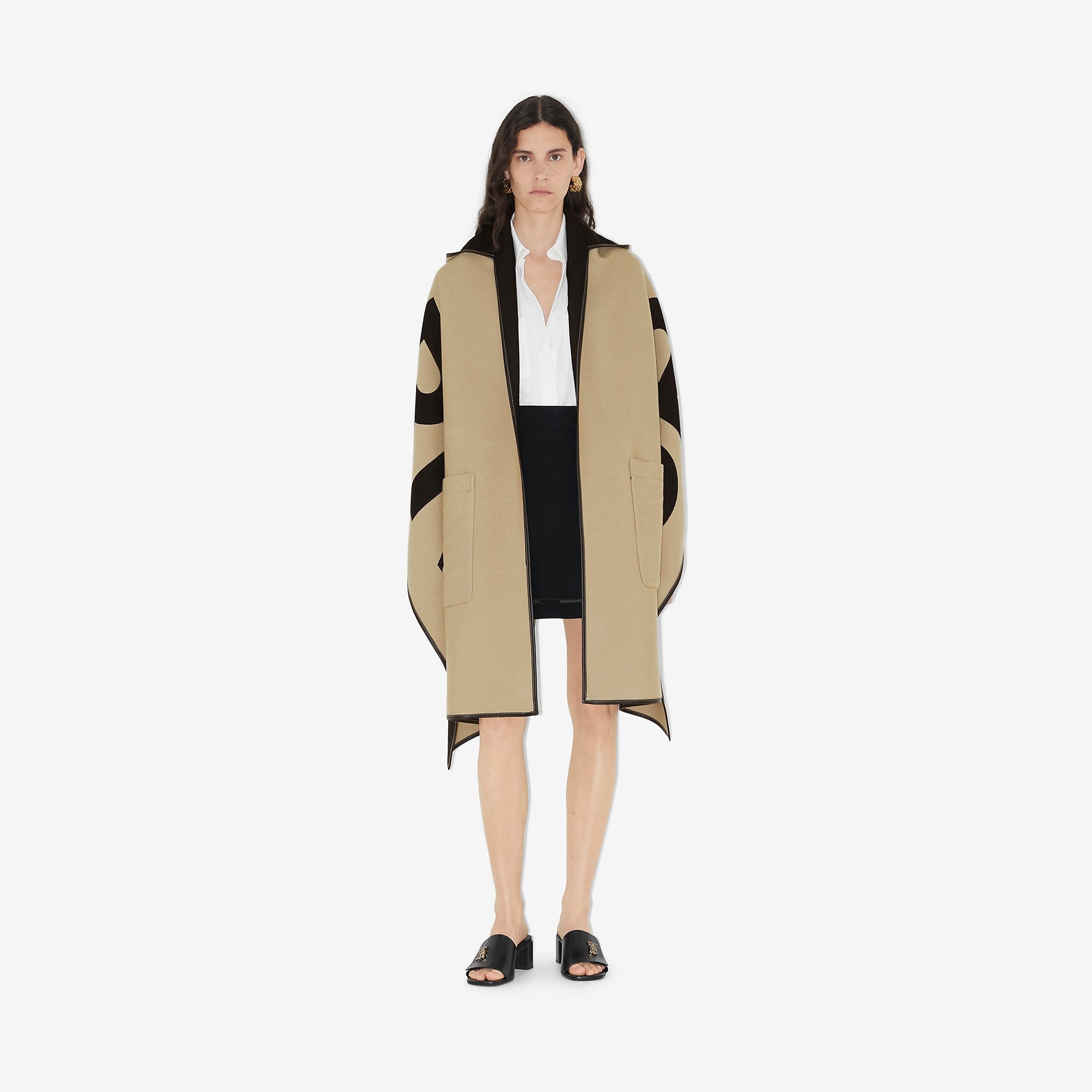 Logo Wool Cotton Jacquard Hooded Cape - 2