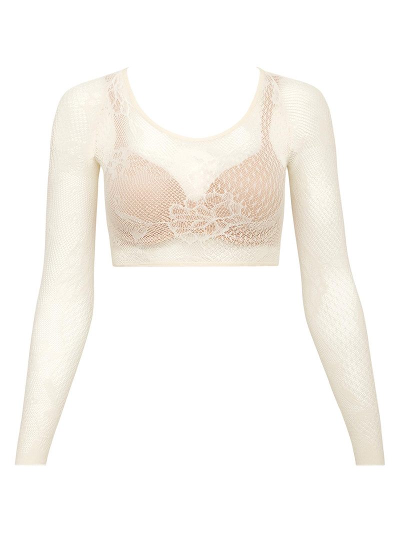 Women's Embroidered Lace Arm Tights - Soft White 1