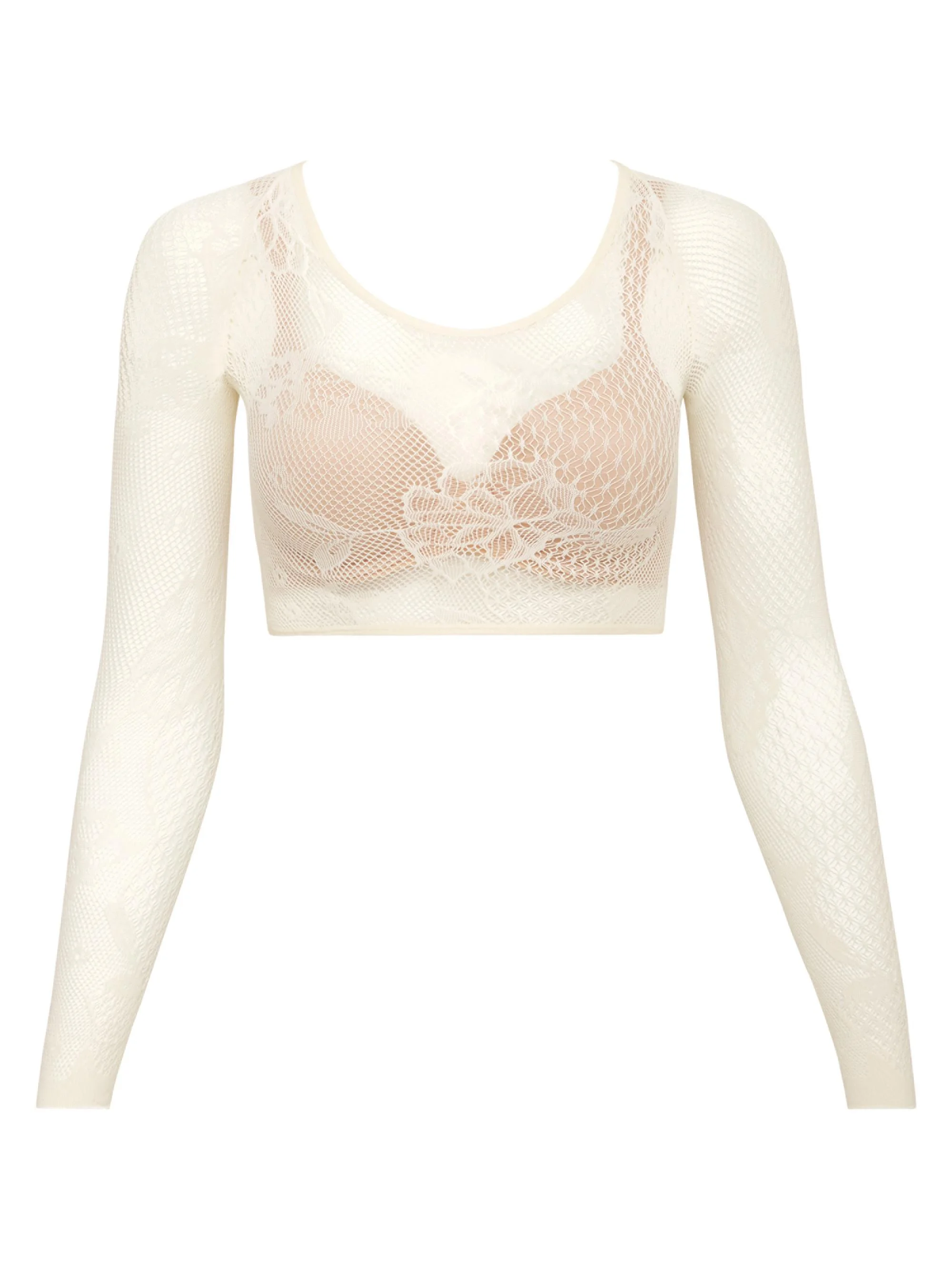 Women's Embroidered Lace Arm Tights - Soft White - 1