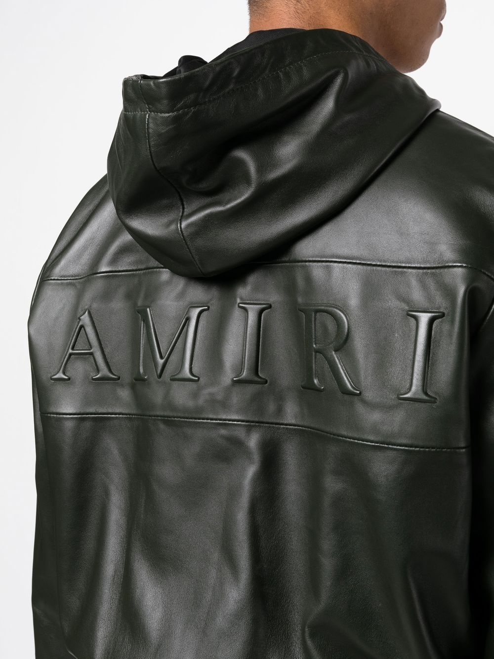 embossed-logo hooded leather jacket - 5